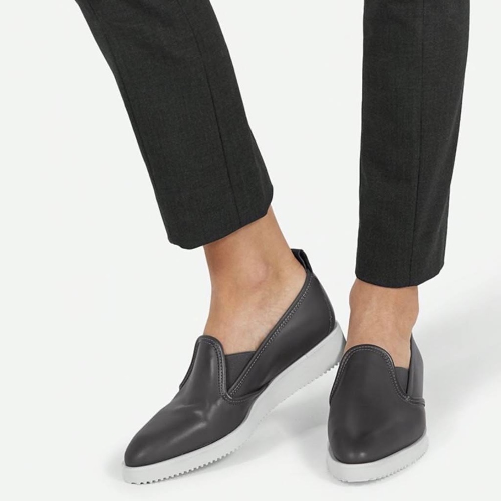 Everlane Women's Charcoal Leather Slip-On Loafers with White Platform Sole